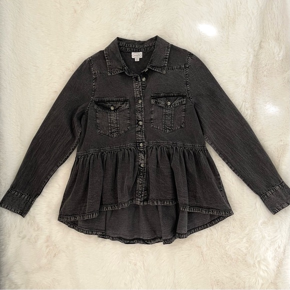 Mud Pie Hayden Black Peplum Denim Top Shacket - Picture 2 of 12